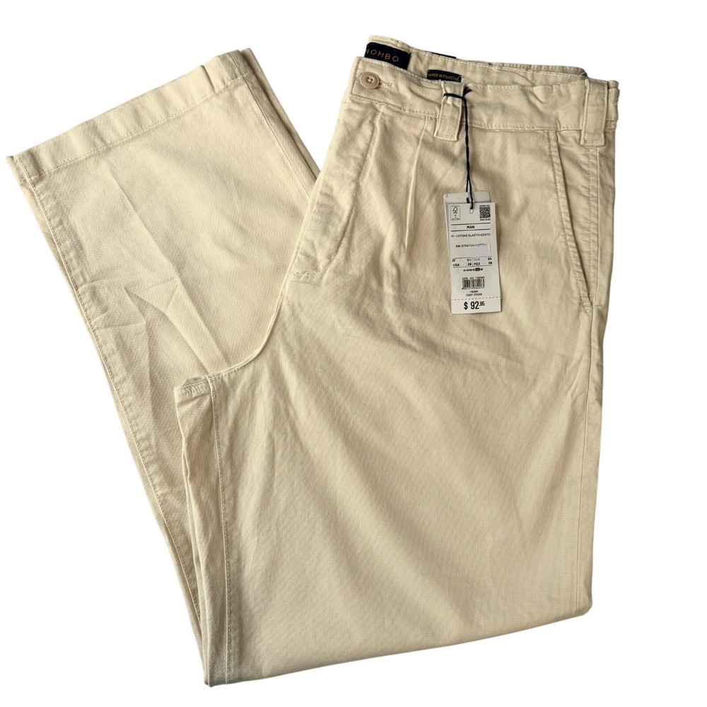 NWT Piombo Men's Ivory Straight Leg Chino Pants 38x31 Quiet Luxury Preppy Casual